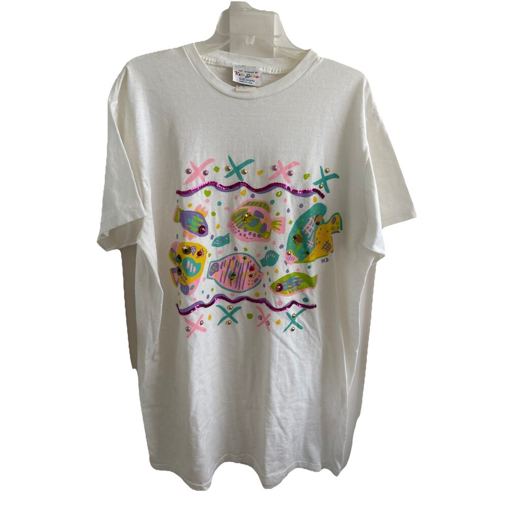 EUC Ken Done Vintage “ Tropical Fish”Single Stitch Art T Shirt XL One size